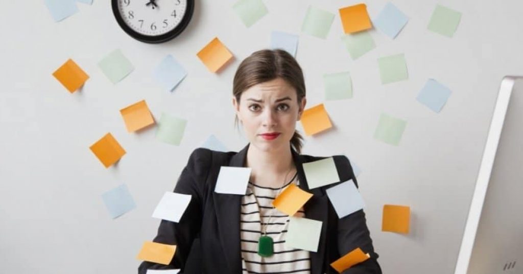 woman covered in sticky notes