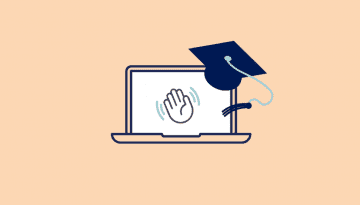 hand wave on computer with graduation cap on top